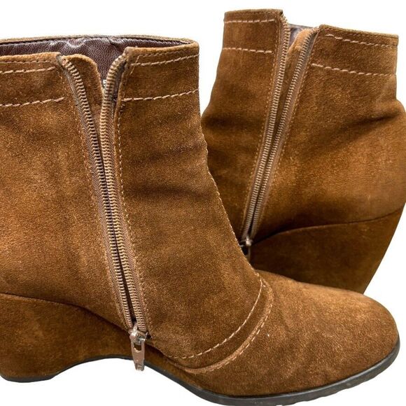 Franco Sarto Brown Suede Zip Wedge‎ Ankle Bootie Womens Size 6.5 M - Picture 5 of 10